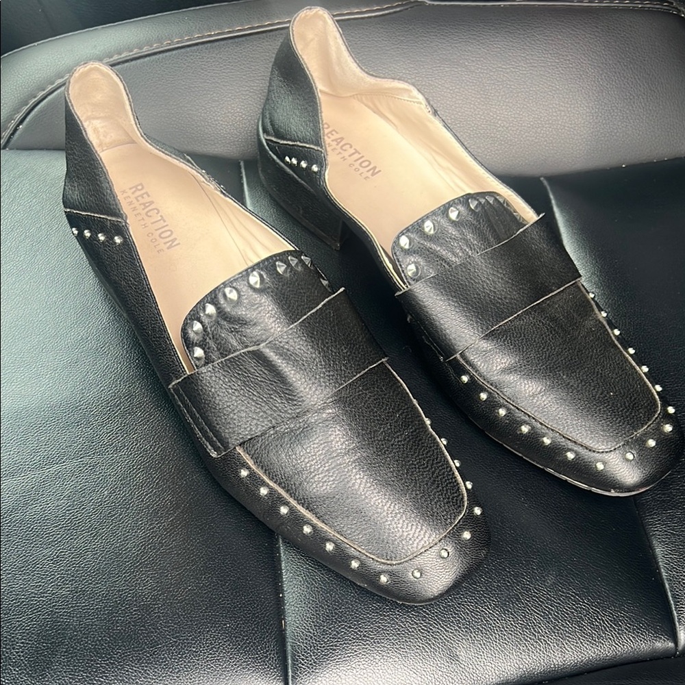 Kenneth Cole Reaction Basile Black Slip-On Loafers with Studded Accents Size 10